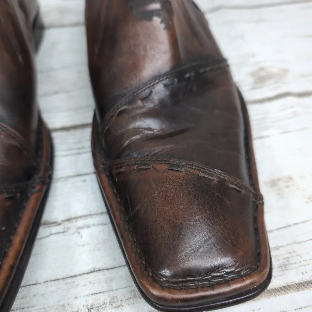Mark Nason Rock Never Dies Distressed Brown Square Toe Loafers Size 10